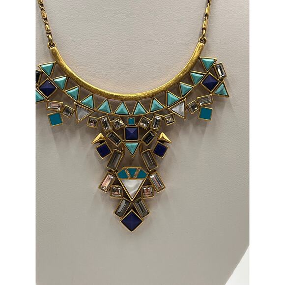 Stella & Dot Blue Turquoise Mosaic Stone Tile Detachable Pendant Necklace - Picture 2 of 8